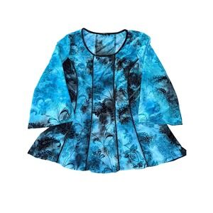 Blue/Black Floral Velvet Burnout Top Sz L Boho Witchy Whimsigoth Cottagecore Y2K